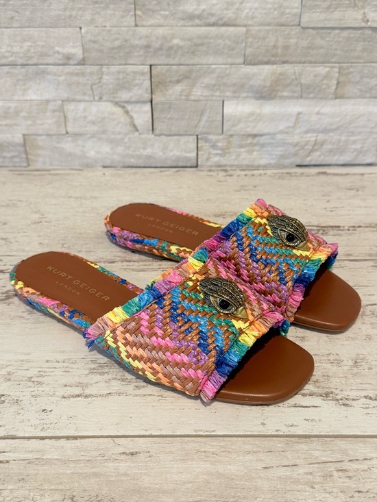 Kurt Geiger Shoes - Kurt Geiger Kensington Eagle Casual Rainbow Flat Raffia Slide Sandals 36.5 EU